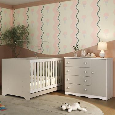 Imagem de Berço Americano 3 Em 1 Com Cômoda 1 Porta 4 Gavetas Realeza Multimóveis MP4685 Branco-off White