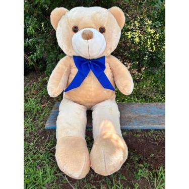 Imagem de Urso Pelúcia Gigante Antialergico Macio 1,10 Metros Com Laço (Doce de leite laço azul)