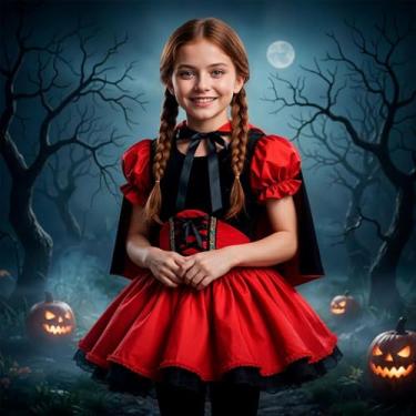 Imagem de Fantasia Vampira Infantil de Halloween de Luxo com Capa