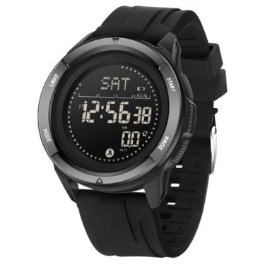 Imagem de MASTOP Relógio tático masculino à prova d'água com bússola, pedômetro, pedômetro, metrônomo, relógio esportivo digital leve de fibra de carbono, Todo preto, Relógios masculinos táticos militares de