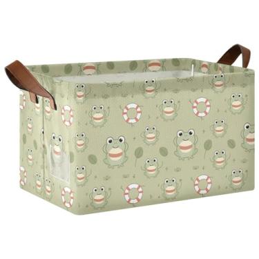 Imagem de Cestas decorativas verdes de folhas de sapo para decoração de casa com alças, caixas organizadoras de prateleiras grandes para armazenamento e organização de quarto 17 x 29 x 25 cm, 1 pacote