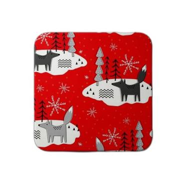 Imagem de Ladrilho Decorativo de Cerâmica Com Estampa Natalina 30x30cm Raposa e Árvore Vermelho