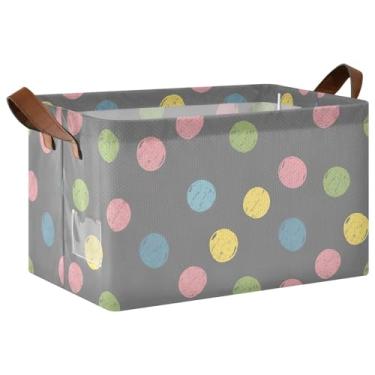 Imagem de Grandes caixas de armazenamento para armário, caixas de armazenamento para prateleiras para organização e quarto de armazenamento, 47 x 29 x 25 cm, bolinhas coloridas, pacote com 2