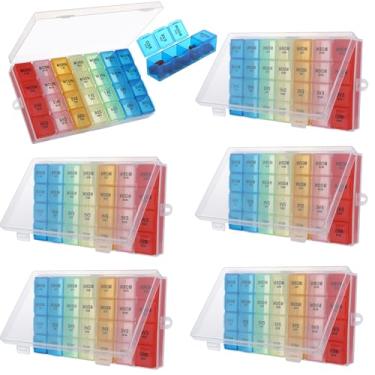 Imagem de JMIATRY Pacote com 6 organizadores de comprimidos mensalmente grande semanal caixa de comprimidos 4 vezes por dia