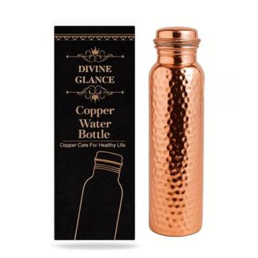 Imagem de Divine Glance Garrafa de água de cobre - extra grande de 963 g - um recipiente de cobre puro ayurvédico martelado para beber - beba mais água, reduza sua ingestão de açúcar e aproveite os benefícios