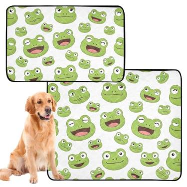 Imagem de TSENQUE Tapetes de xixi brancos de sapos verdes de desenho fofo lavável reutilizável para gatos de estimação tapete absorvente para cães tapete impermeável para cercadinho para cães, pequeno x pacote