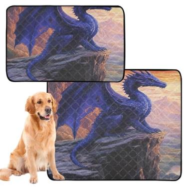 Imagem de TSENQUE Almofadas de xixi para cães de estimação, lavável, reutilizável, tapete de treinamento de filhote de cachorro com paisagem de dragão fantástico tapete absorvente à prova d'água para cães