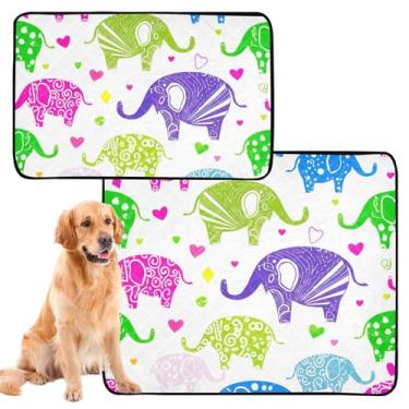 Imagem de Elefantes coloridos de bolinhas laváveis para animais de estimação, tapete impermeável para cercadinho para cães, almofada extra grande, à prova de vazamento, médio + grande, conjunto de 2