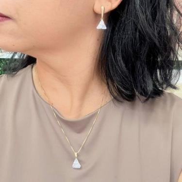 Imagem de Conjunto Brincos E Colar Zirconia Folheado A Ouro - FAMA FOLHEADOS
