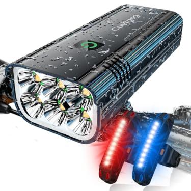 Imagem de 2026 luzes de bicicleta super brilhantes de 6 LED para passeios noturnos, lanterna traseira de farol de bicicleta recarregável de 10 modos de 3800 lúmens, suporte rotativo de 360°, luzes frontais de
