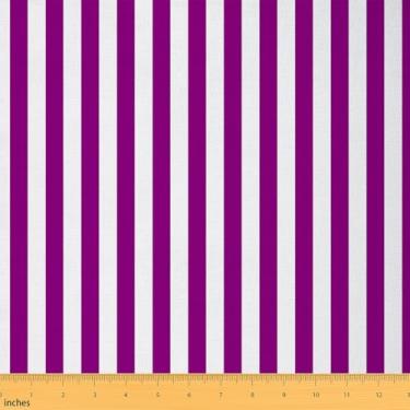 Imagem de Tecido branco roxo da The Yard Tecido de estofamento listrado de 2 jardas para decoração de cadeiras geométrico para projetos de bricolage em casa, à prova d'água, decoração interna e externa