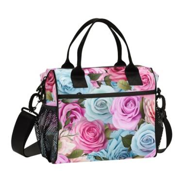 Imagem de GAIGEO Lancheira para adultos com isolamento azul, rosas em aquarela, lancheiras isoladas, lancheiras térmicas para adultos, M