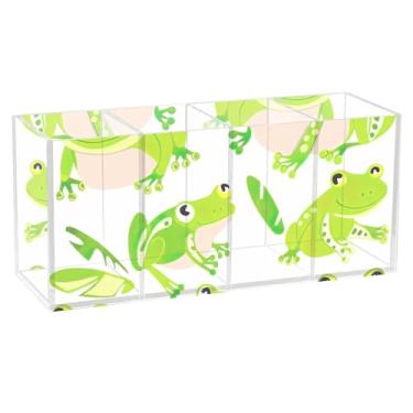 Imagem de TSENQUE Porta-lápis de acrílico personalizado com folhas de sapos verdes para mesa, organizador de lápis, organizador de canetas, organizador de canetas, organizador de mesa