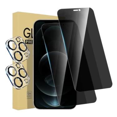 Imagem de Pacote com 2 protetores de tela de privacidade para iPhone 12pro [6,1 polegadas] + 2 protetores de lente de câmera, película de vidro temperado privada antiespião, [dureza 9H] - HD