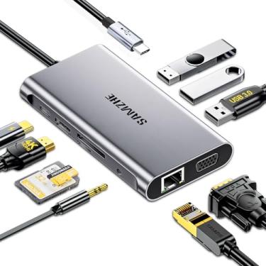 Imagem de SAMZHE Estação de ancoragem USB C 10 em 1 USB-C Dual 4K HDMI Monitor Laptop Dock Stations adaptador múltiplo com HDMI 4K + VGA + 3 portas USB-A 3.0 + carregador PD 100W + Ethernet + SD/TF + áudio