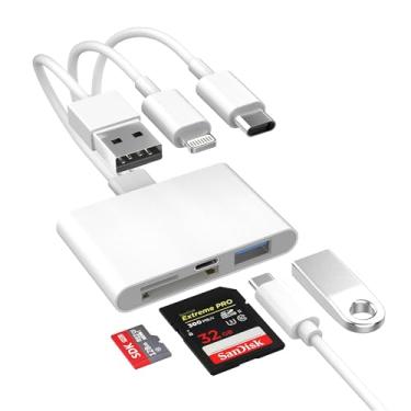 Imagem de Leitor de cartão SD 4 em 1 para iPhone, iPad, Mac, USB-C+Lightning + adaptador USB 3.0 OTG, transferência rápida da câmera SD/TF para o telefone, compatível com pen drive