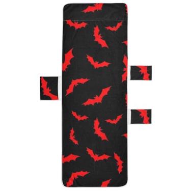 Imagem de Red Bats Black Halloween Chaise Lounge Cadeira Toalhas Cobertura Piscina Praia Toalha com Bolsos Floral Chase Lounger 85 x 76 centímetros