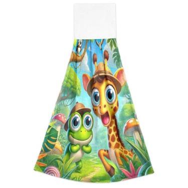 Imagem de Joisal Toalhas de mão fofas girafa sapo pássaro com laços para pendurar toalhas de gravata de banheiro absorventes macios decorativos essenciais de cozinha conjunto de 2, 45 x 35 centímetros