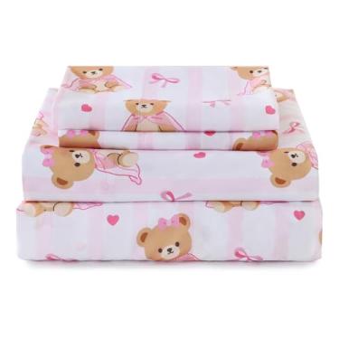 Imagem de ChicView Jogo de lençol Queen infantil, 4 peças de lençóis de microfibra macia respirável para crianças, meninos, meninas, antibolinhas, bolsos profundos, fácil de cuidar, peluche