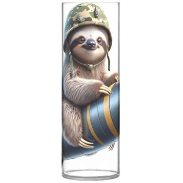 Imagem de Cute Animal Sloth Solider Vaso de plástico grande, vasos de flores cilíndricos fofos para centros de mesa, decorações de outono para casa, 30 cm x 9,9 cm