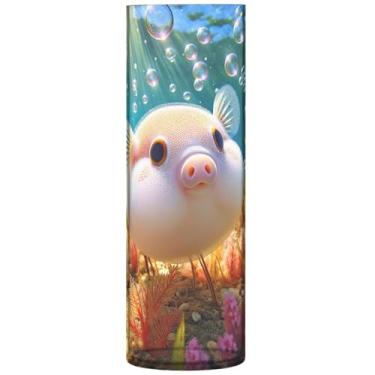 Imagem de Lindo baiacu porco oceano vasos altos para flores, vasos de flores cilíndricos para buquê floral decoração de casa, estética, 30 cm x 9,9 cm