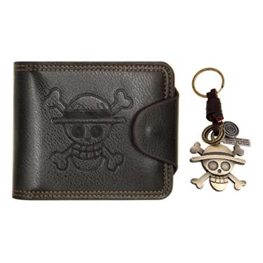 Imagem de MOMODEER OP Carteira masculina chapéu de palha Luffy Anime Carteira de couro sintético Slim Carteira curta Bifold Brown - marrom