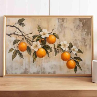 Imagem de Mostemauo Arte de parede cítrica vintage pintura de árvores frutíferas imagem de frutas laranja arte de parede em tela limoeiro 40,6 x 61 cm sem moldura