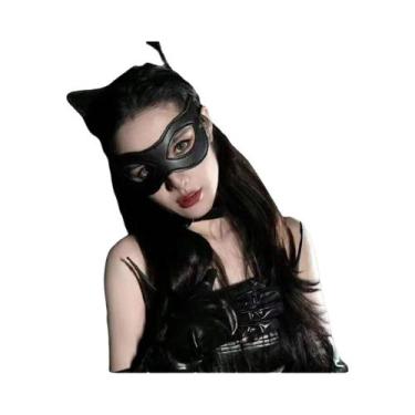 Imagem de Máscara De Olho De Gato Preta Harajuku Punk Gótica Em Couro PU Acessór