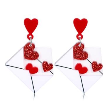 Imagem de Brincos de carta de amor para mulheres, brincos pendentes de envelope fofos para o dia dos namorados, presentes românticos de chá de casamento para ela, Regular size, Acrílico, Sem pedra preciosa