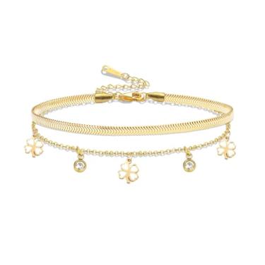Imagem de VASSAGO Pulseira feminina de trevo de aço inoxidável com trevo de quatro folhas, pulseiras de trevo da sorte, joias modernas, presentes para mulheres, One Size, Aço inoxidável, Sem Pedra Preciosa