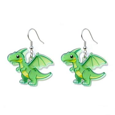 Imagem de OSCCI Brincos de gota de acrílico de dinossauro fofos – ganchos de liga durável, tema pré-histórico moderno, perfeito para amantes de dinossauros, Acrílico, Sem pedra preciosa