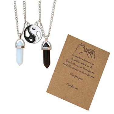 Imagem de Conjunto de 2 peças de colar com pingente de coração com contas de cristal hexagonais para mulheres, meninas, homens, meninos, adolescentes, gravado, melhores amigos, para sempre, pedras preciosas,