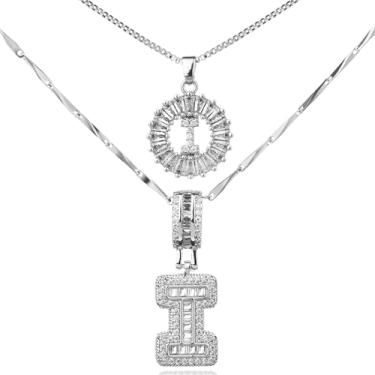 Imagem de MINDEKA Pacote com 2 colares femininos com inicial de zircônia cúbica banhada a ouro 14K, joias delicadas com inicial inicial para mulheres, colar com pingente de alfabeto A-Z personalizado, 18"+2