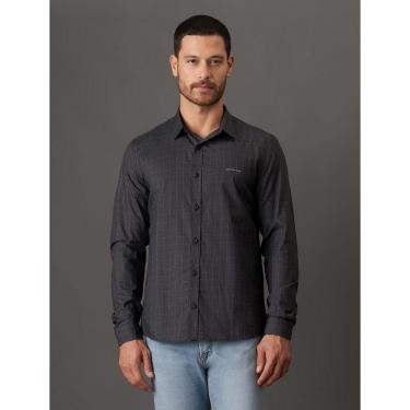 Imagem de Camisa Calvin Klein Jeans Slim Masculina Xadrez Preto-Masculino