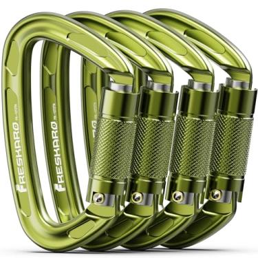 Imagem de FresKaro Mosquetão De Escalada Para Serviço Pesado, Mosquetões Com Travamento Automático, Trava Giratória Bombeiro, Rapel, Caça, 25 Kn Certificação Uiaa Ce, 4 Polegadas, Verde, Pacote