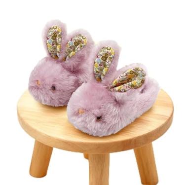Imagem de Chinelos infantis infantis para meninos e meninas, sapatos de casa de coelho, antiderrapante, quente, macio, para o inverno, felpudo para uso interno, roxo, Roxa, 8-9.5 Toddler