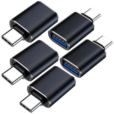 Imagem de Pacote com 5 adaptadores USB para USB C fêmea para USB A 3.0 macho, carregador conversor tipo C para iPhone 17 Pro Max, 16 15, Apple Watch iWatch S11 S10 SE, AirPods 3, iPad, Samsung Galaxy S25, preto