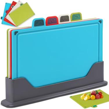 Imagem de Conjunto de Tábuas de Corte de Plástico com Suporte, 4 Peças Tabua de Corte, Kit de Tábuas de Corte Coloridas para Cozinha, Tabua de Cozinha com Suporte, Tábuas de Cortar, Tábua de Carne