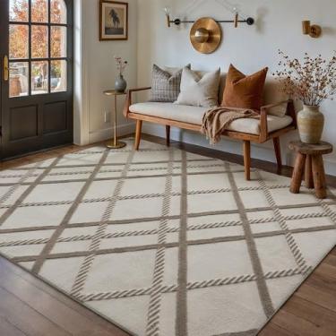 Imagem de HUGEAR Tapete felpudo 12 x 18 cm, marrom, moderno, neutro, macio, macio, para ambientes internos, felpudo, antiderrapante, fácil de cuidar, 1,3 cm de espessura para áreas de alto tráfego na sala de