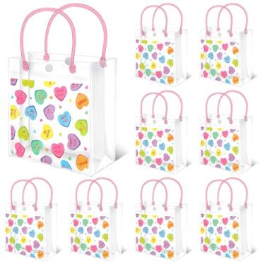 Imagem de AnyDesign 12 peças de sacolas de presente de PVC transparente para Dia dos Namorados com alças para conversar doces e coração para casamento, aniversário, feriado