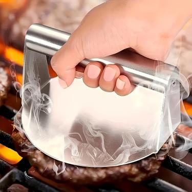 Imagem de Smash Burger Press-Grill Essential, aço inoxidável, antiaderente, espremedor de hambúrguer, prensa de hambúrguer, para chapa plana, churrasqueira redonda (prata)