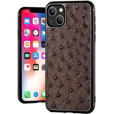 Imagem de GANYUU Capa de telefone traseira totalmente embrulhada, para Apple iPhone 14 Plus 6,7 polegadas 2022 Capa à prova de choque de couro de avestruz luxuoso (cor: marrom)
