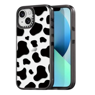 Imagem de Rosarnnah Capa de celular compatível com iPhone 13 fofa estética - capa de telefone durável à prova de choque de 2 metros com estampa divertida de vaca leiteira 15,5 cm preta