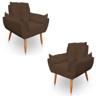 Imagem de Kit 2 Poltronas Decorativas Opala Sala de Estar Tecido Suede Marrom Ho