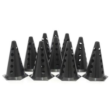 Imagem de Kit 10 Cones Funcional Demarcatórios Furados Preto 23 Cm - Keer Sports