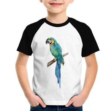 Imagem de Camiseta Raglan Infantil Arara Azul - Foca na Moda, Branco, Preto, 8