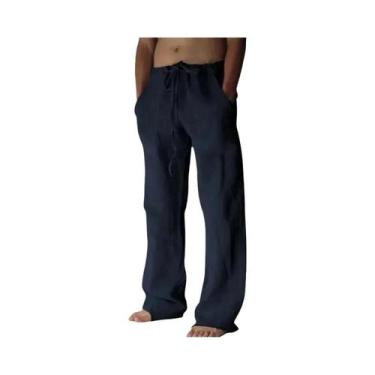 Imagem de Calças Longas Masculinas De Verão Em Algodão E Linho Respirável Com Ci