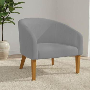 Imagem de Poltrona Sala Decorativa Stella Pé Madeira Trapézio Castanho Sintético