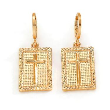 Imagem de Brinco de cruz para mulheres, brincos de cruz com pingente de gota, grosso, moderno, religioso, simples, comunhão, presentes cristãos para mulheres, Middle, Metal, Sem pedra preciosa