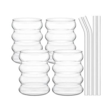 Imagem de Conjunto De 4 Copos De Vidro Transparente Com Canudos, Canecas De Café